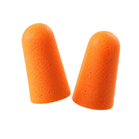 Kaksi oranssia kertakäyttöistä vaahtomuovikorvatulppaa